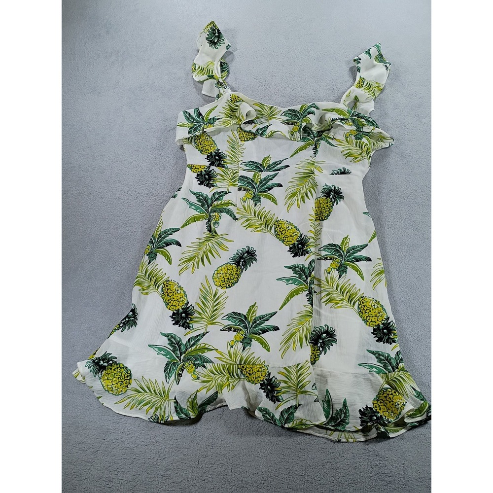 Available by Angela Fashion Women Pineapple Print Dress White S Ruffle Trim
